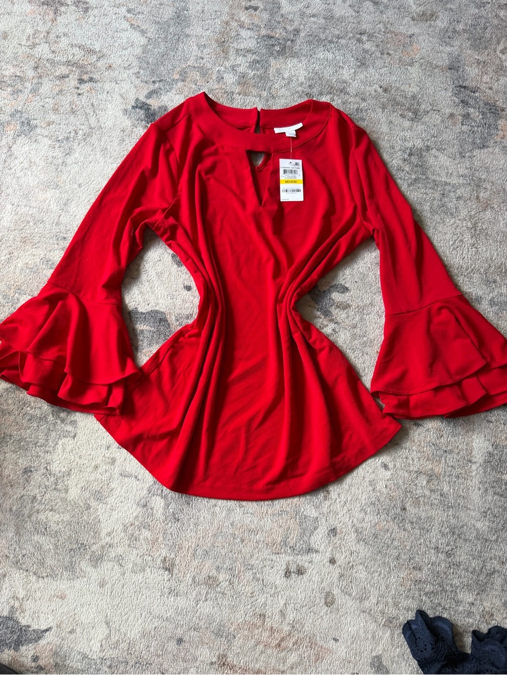 Charter Club Vibrant Red Keyhole Ruffle Bell-Sleeve Top